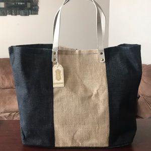 Mud Pie burlap beach bag